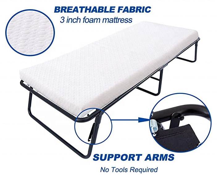Modern Hotel Essential Foldable Metal Platform Bed Frame Tool-Free Assembly