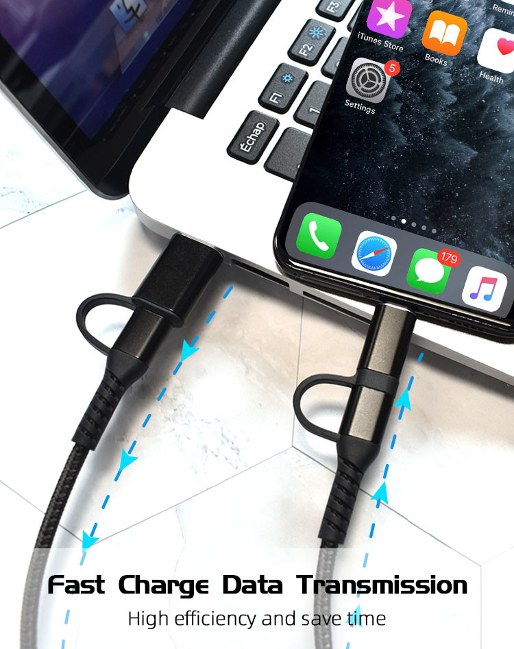 Tangle Free 1M Fast Charging Data Cable 4 In 1 USB Cable