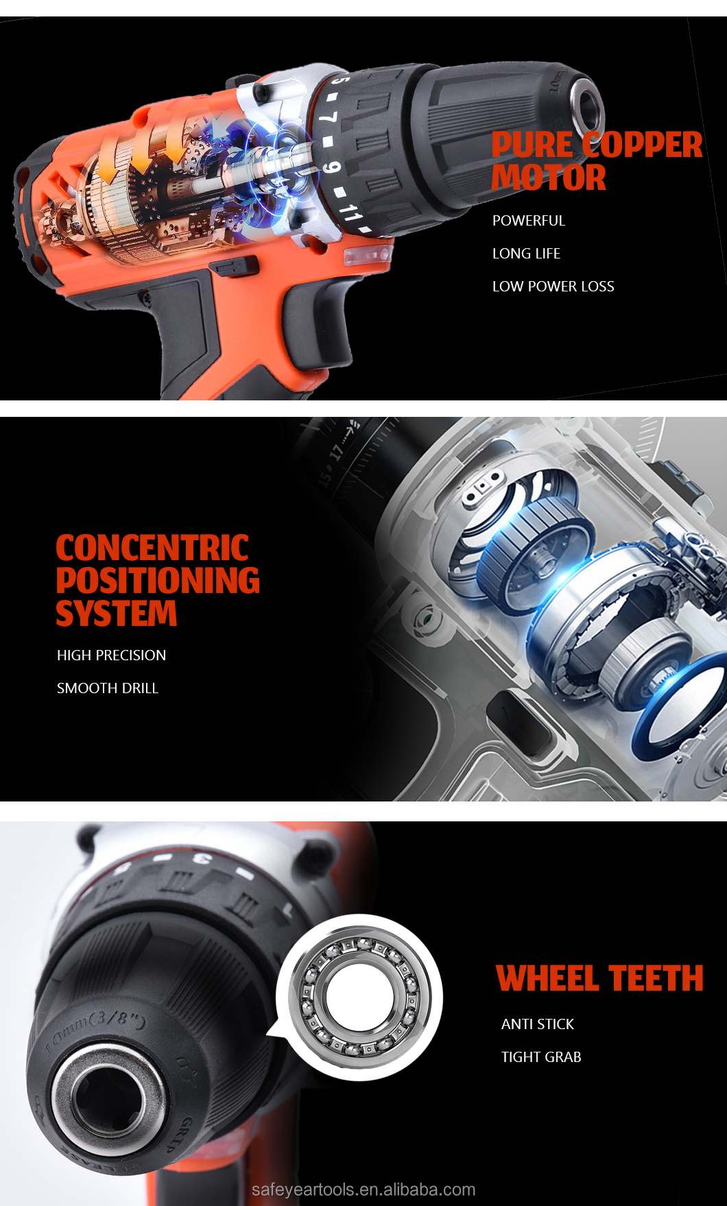 3/8" Cordless Power Drill Tools 21V Variable Speed Electric Impact Drill 1300MAH