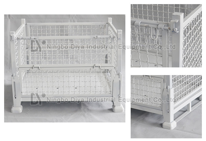 White Steel Folding Turnover Box , Industrial Steel Metal Storage System