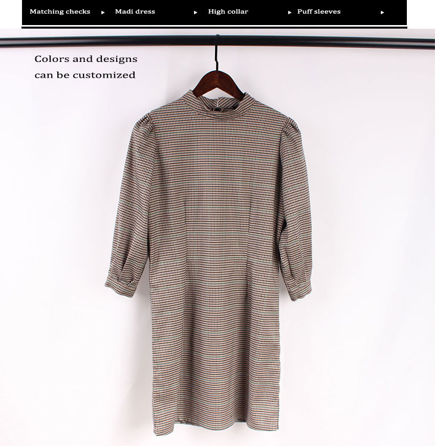 Polyester chiffon Checked Midi Dress