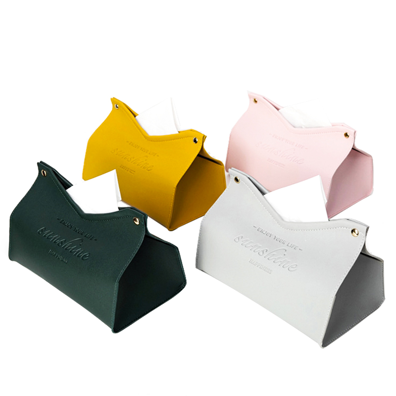 Simple Style Rectangle Custom Luxury Nordic Type PU Leather Gold Paper Tissue Box Cover