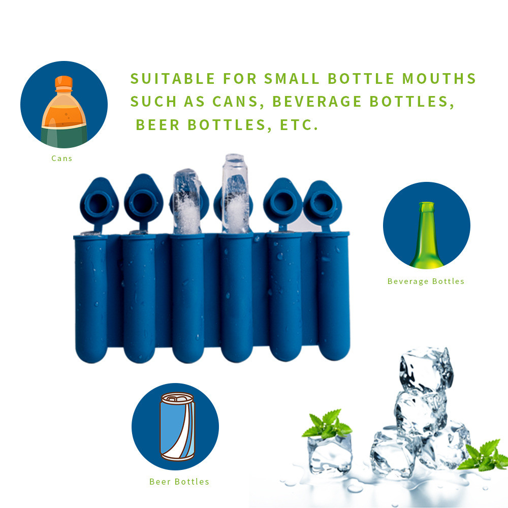 Easy Release Blue Silicone Mini Ice Cube Trays 6 Cavity Molds for Chilling Whiskey Cocktail Stackable Kitchen Accessories