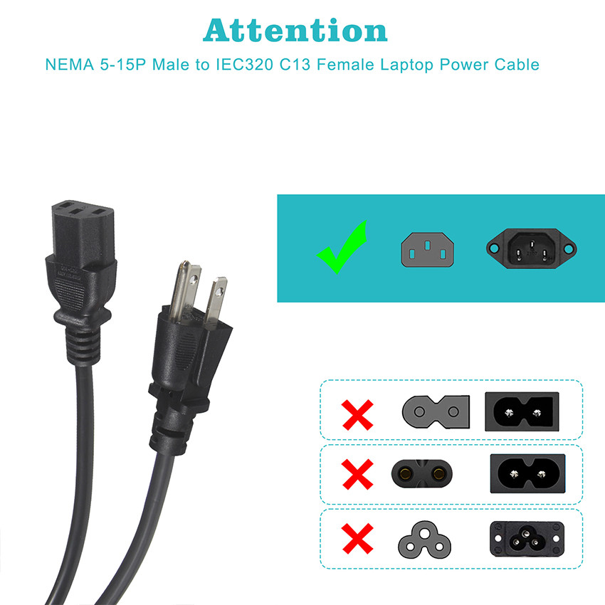 6FT Monitor Laptop Power Cord 3Prong Nema 515P to IEC 320 C13 for Home Appliance