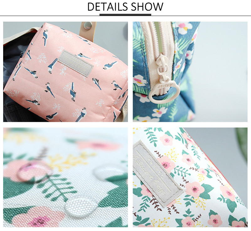 Water Repellent Polyester Cosmetic Bag With Flower Patterns