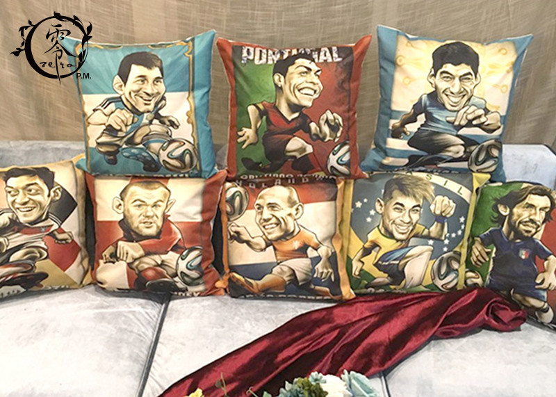 Character Football Player Cartoon Pillow , Kicking Theme Pillowcase Soccer Pillow