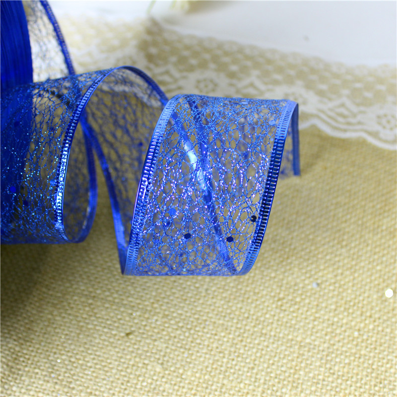 Glitter Wired Edge Ribbon For Christmas Holiday Decoration Metallic Organza Mesh Ribbon