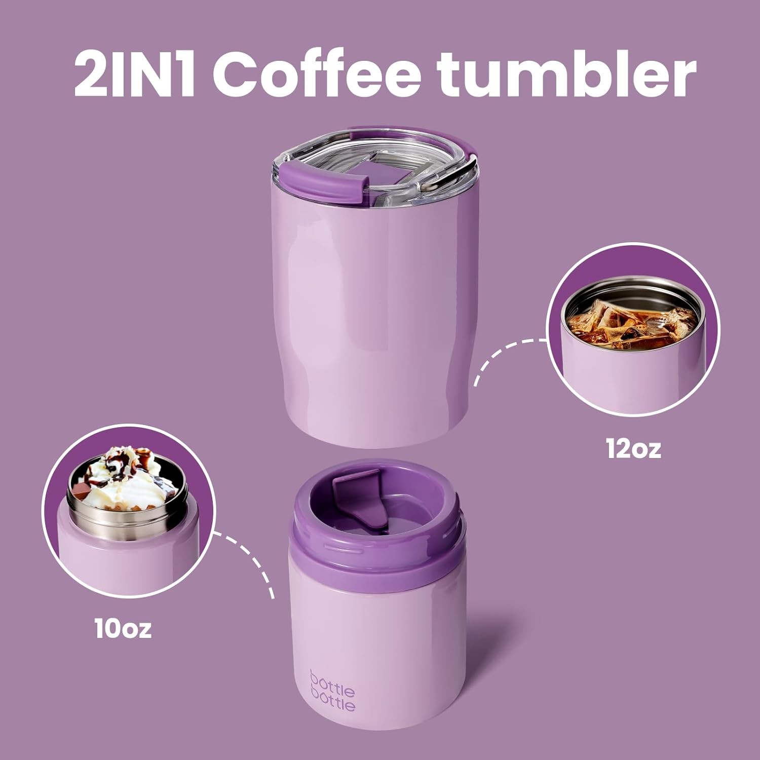 Microwave And Dishwasher Safe 2 In 1 Stainless Steel Double Wall Tumbler 13.5 Ounces