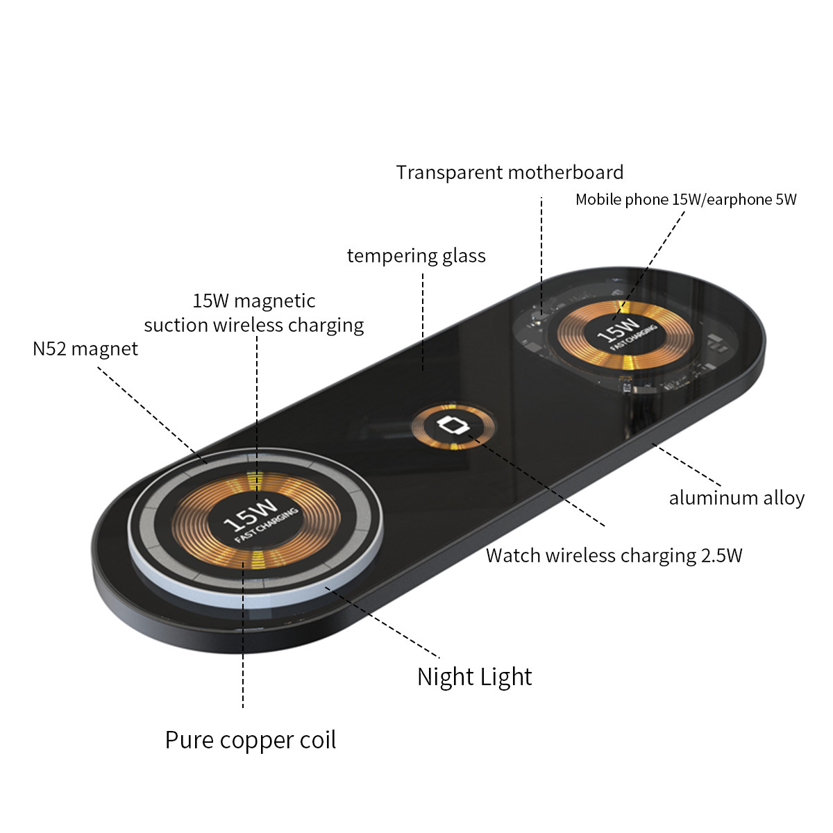 LED Magnetic Wireless Charger 4In1 Fast Charging Over Current Protected