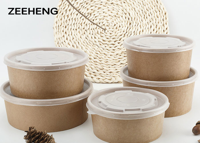 12oz 400ml Single Pe Coating Kraft Paper Salad Bowl With Lid , Eco Friendly