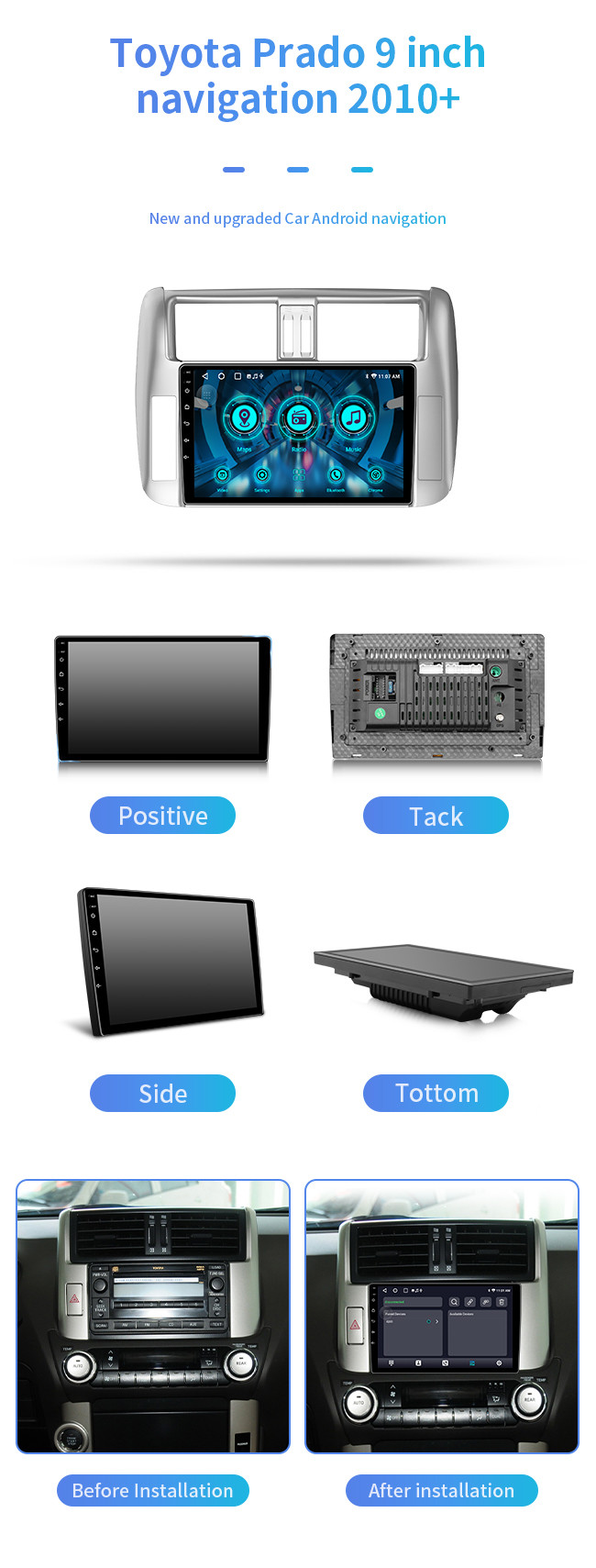 9 Inch Touch Screen Car DVD Player For Toyota Prado 2010 Android 12.0 8-Core Carplay