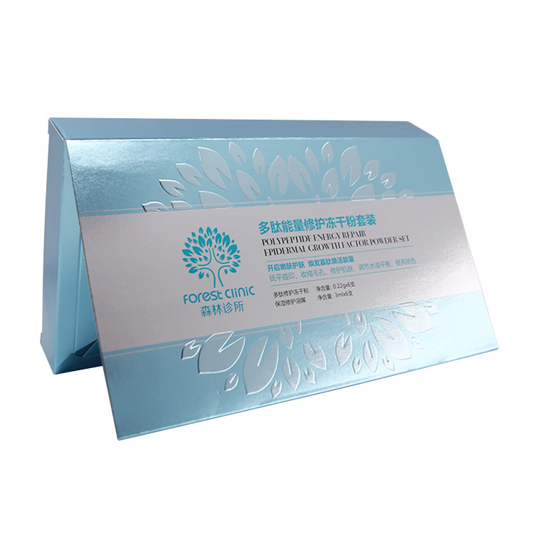 375gsm Silver Board Cosmetic Packaging Boxes Book Style Skincare Paper Box
