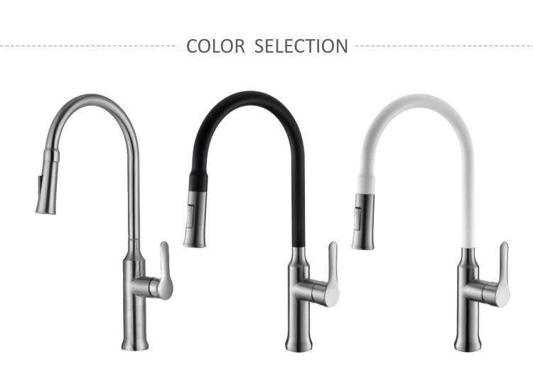 80cm Stainless Steel Kitchen Faucet White Single Handle Brushed Pull Out Mixer