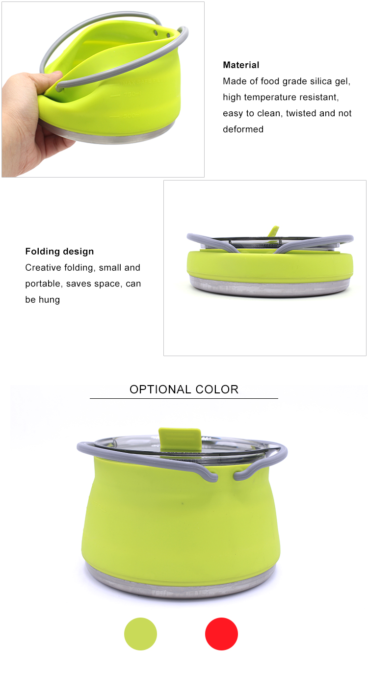 Portable Silicone Folding Cooking Pot 1.0L For Outdoor Camping