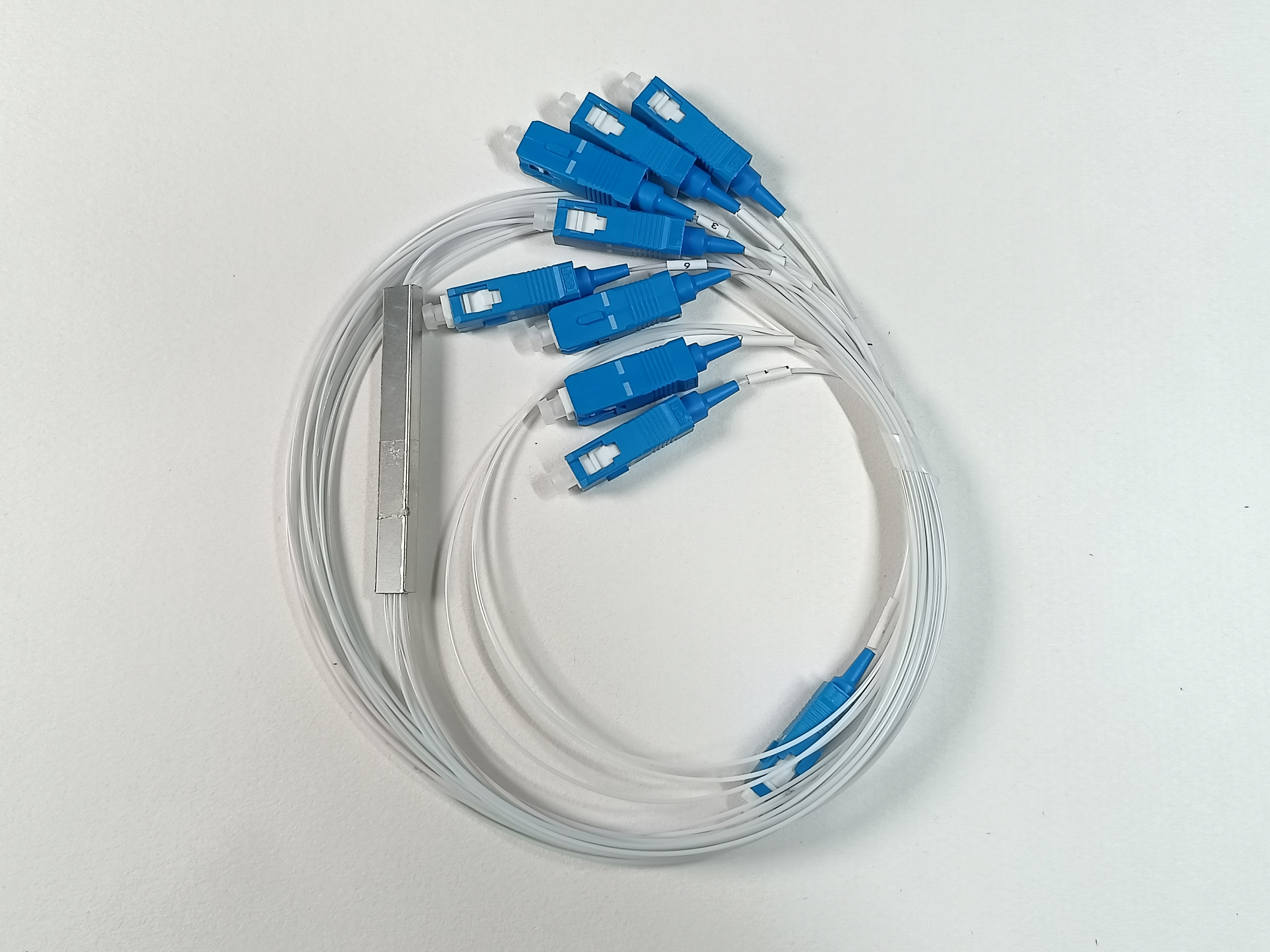 SCUPC PLC Mini Steel Tube Fiber Optical Splitter 8 Way White Color