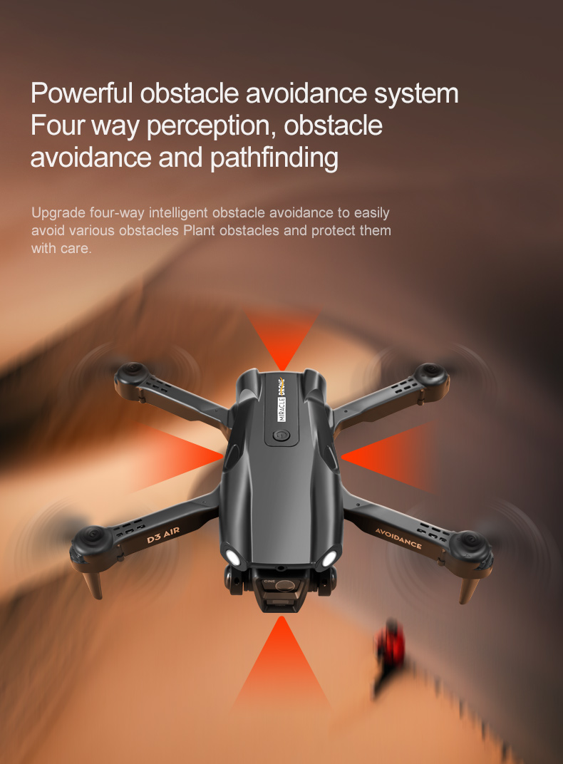 2024 D3 Air Drone LED Light 360-degree Tumbling Headless Mode Optical Flow Positioning Foldable RC Drone for Beginners
