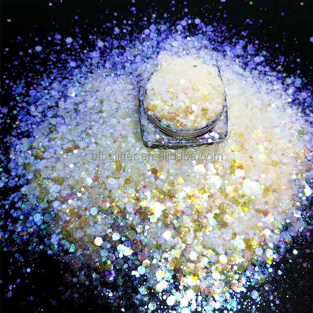 White Iridescent Glitter for Epoxy Floor Hexagon Mixed UV and Heat Resistant Christmas Decorative Glitter Combination