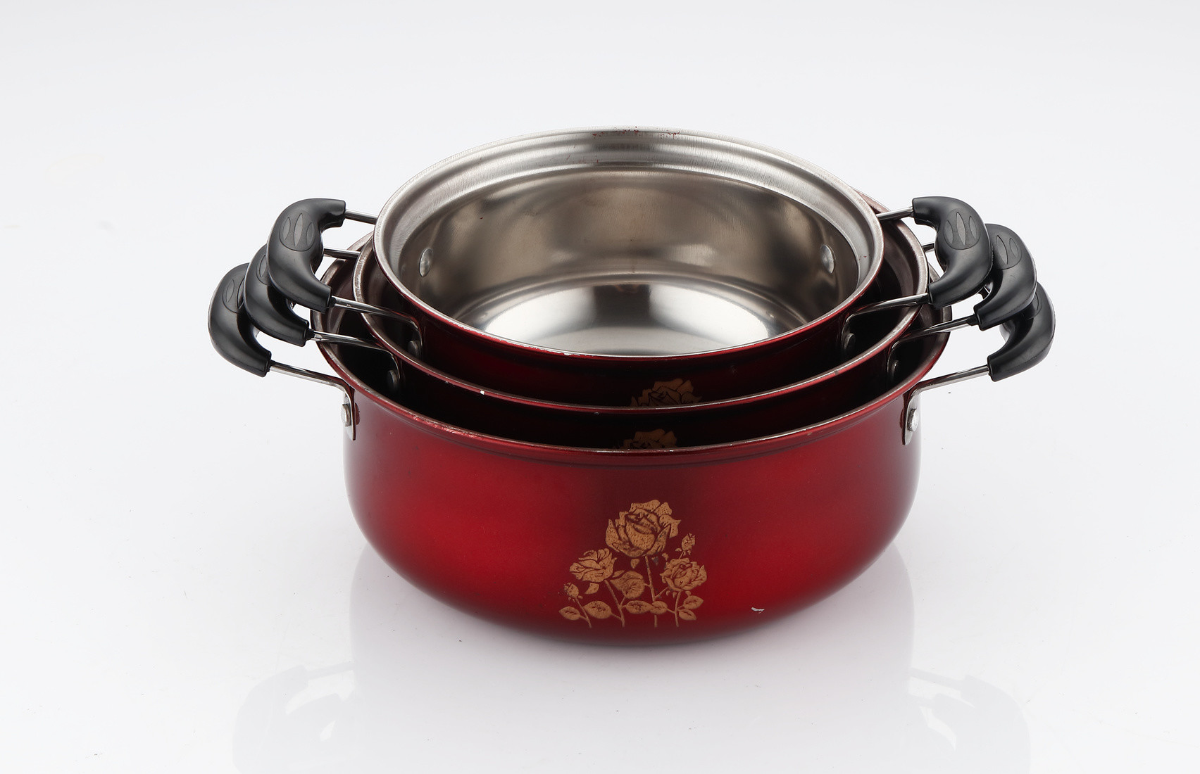 cookware set stainless steel & cooking pot & 16/18/20cm pot set &red /orange color cookware set