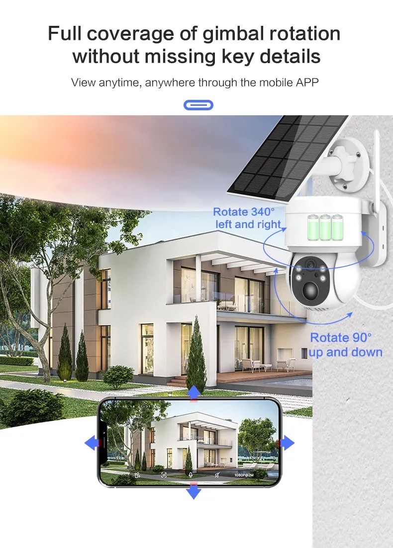 CMOS Durable Solar Powered 4G Camera , 4MP Home Security Camera With Solar Panel