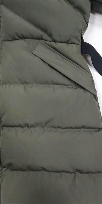 Polyester Womens Long Padded Coat With Hood Belt Zips Long Puffer Fur Hood