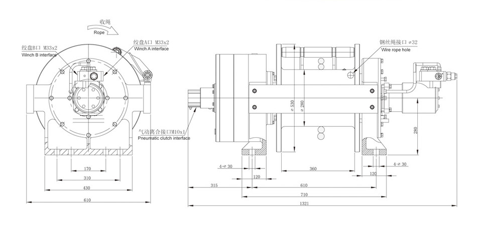 25 Tons 55000lbs Industrial Winch , Hydraulic Towing Winch for Trailer