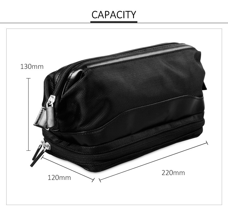 Double Zipper Travel Men PU Polyester Cosmetic Bag