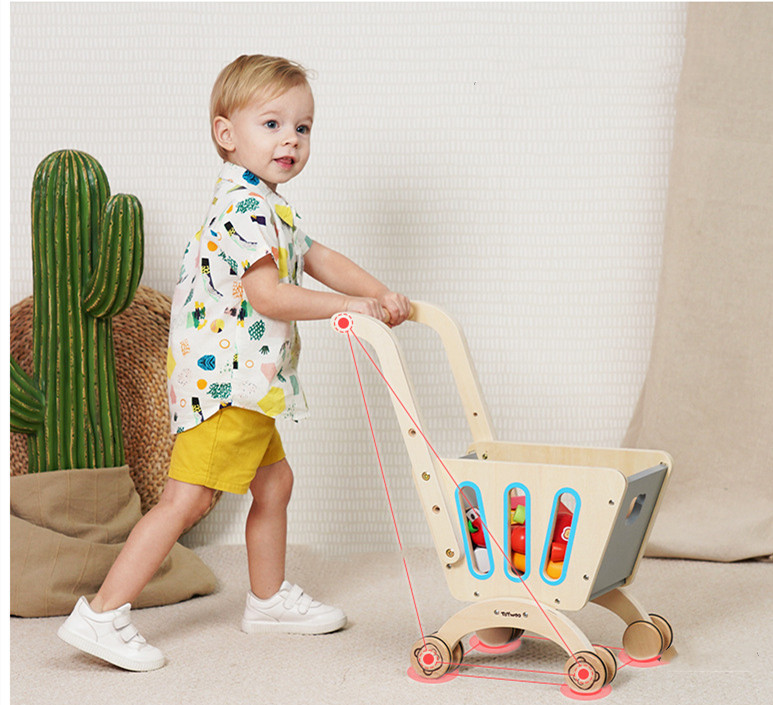 Children's Double Deck Wooden Toy Shopping Trolley