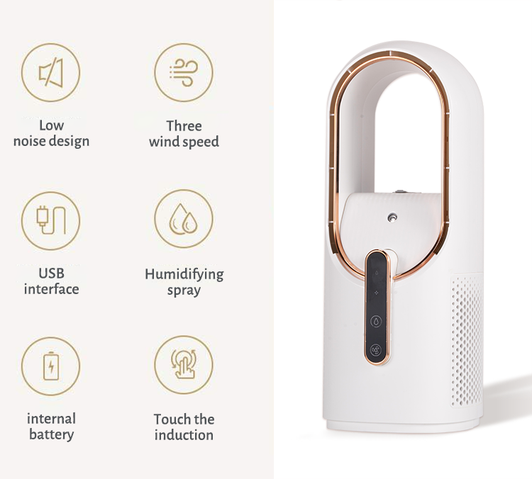 Wholesale Leafless Electric Mist Fan 2200mAh Large Battery Well Design Cold Mist Humidifier Portable Safety Mist Fan Humidifier
