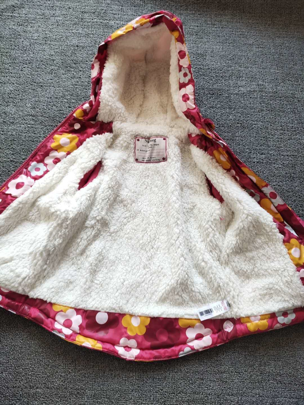 Autumn Winter Long Girls Hooded Winter Coat Floral Printed