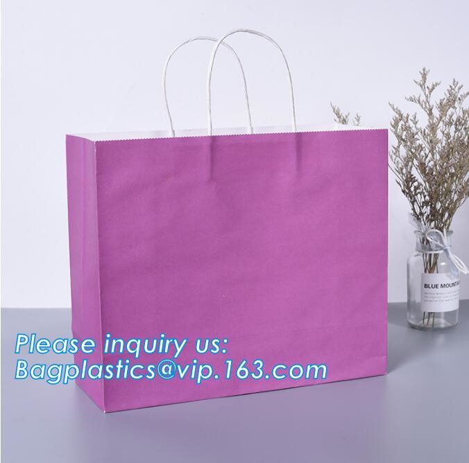 Custom Printed Accept Wholesale Stock White Brown Kraft Paper Shopping Bag With Handle No Minimum, carrier handle bags