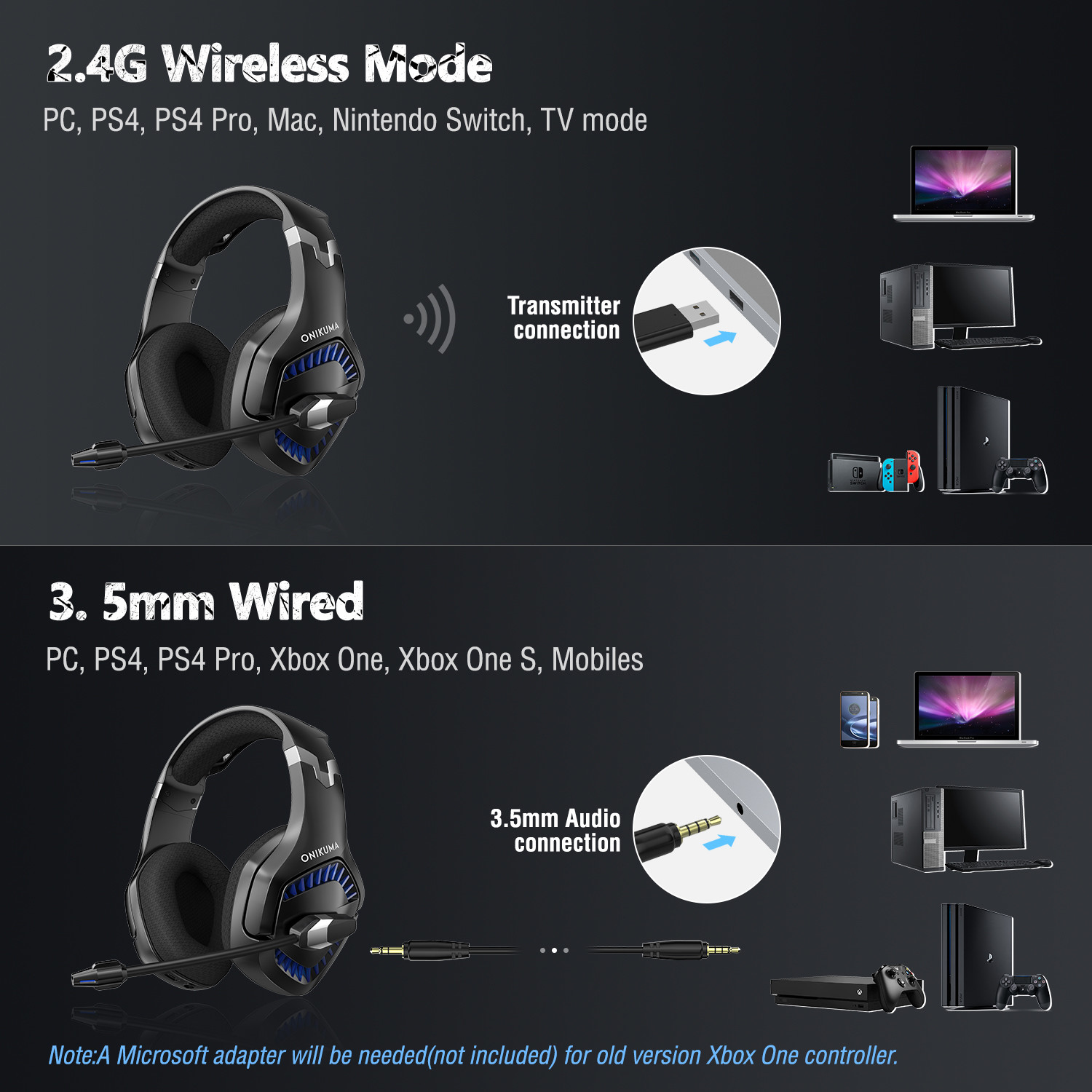 Stereo 2.4g CE Onikuma K1 Pro Gaming Headset