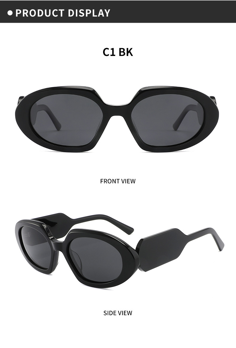 Black Goggles Sunglasses Women Men Retro Oval Acetate Sunglasses For Uv400 Protection