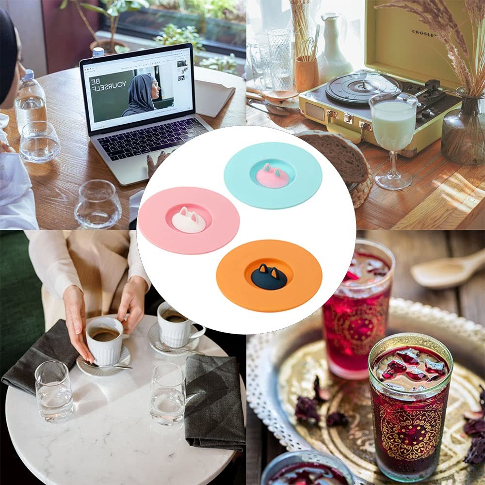 Silicone Cup Lids Mug Covers Reusable Coffee Tea Water Cup Lids Anti-Dust Cute Cartoon Design For Glass Cup Coffee Cup