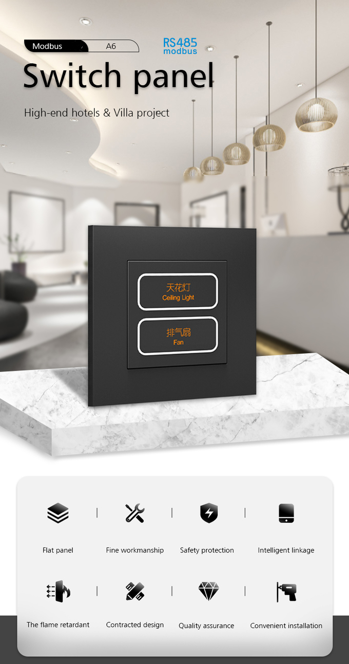 UK Square Box Modbus Wall Switch , Rs485 Switch Plastic Push Button