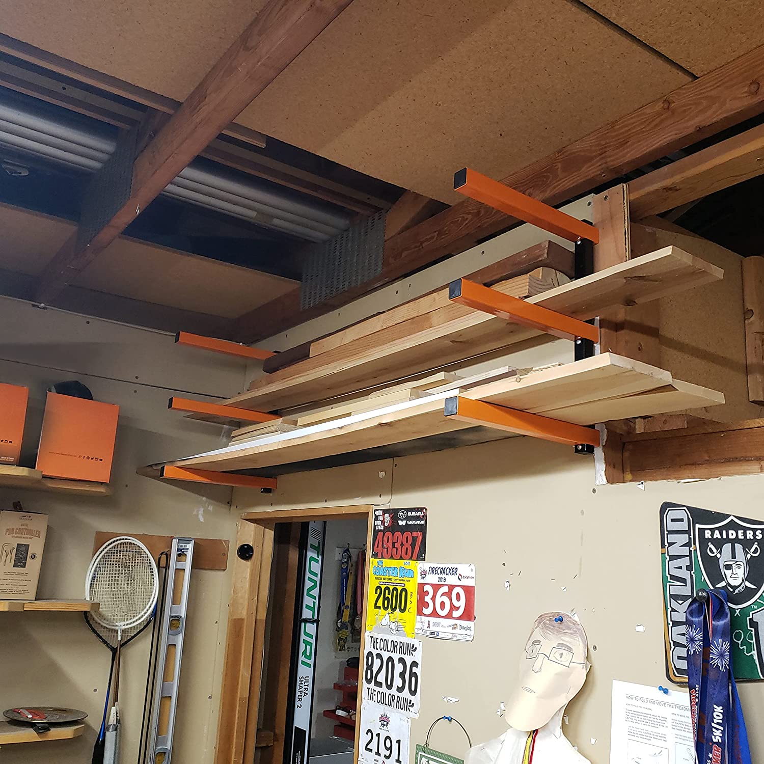 Overhead Garage Storage Rack 17*1*15 inch Steel Wood Storage Rack for Indoor Garage