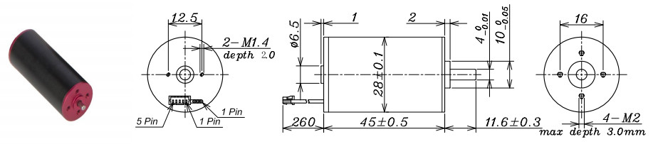 42.6 W Brushless Coreless Motor 18v 28mm Diameter 21687mA Starting Current