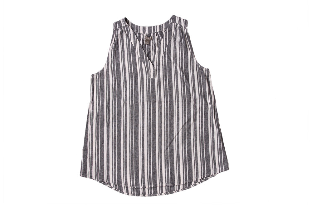 Summer Vertical Striped Women'S V Neck Vest 55% Linen 45% Rayon