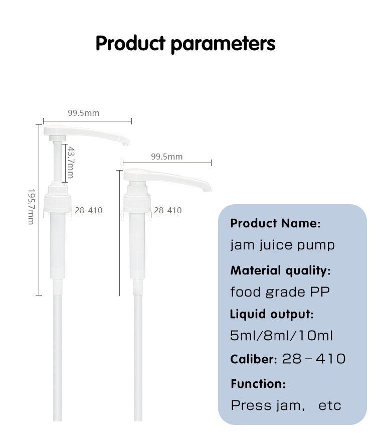 28-410 Closure All Plastic Sauce Syrup Pump Dispenser With Narrow Head 5ml 8ml 10ml Dosage