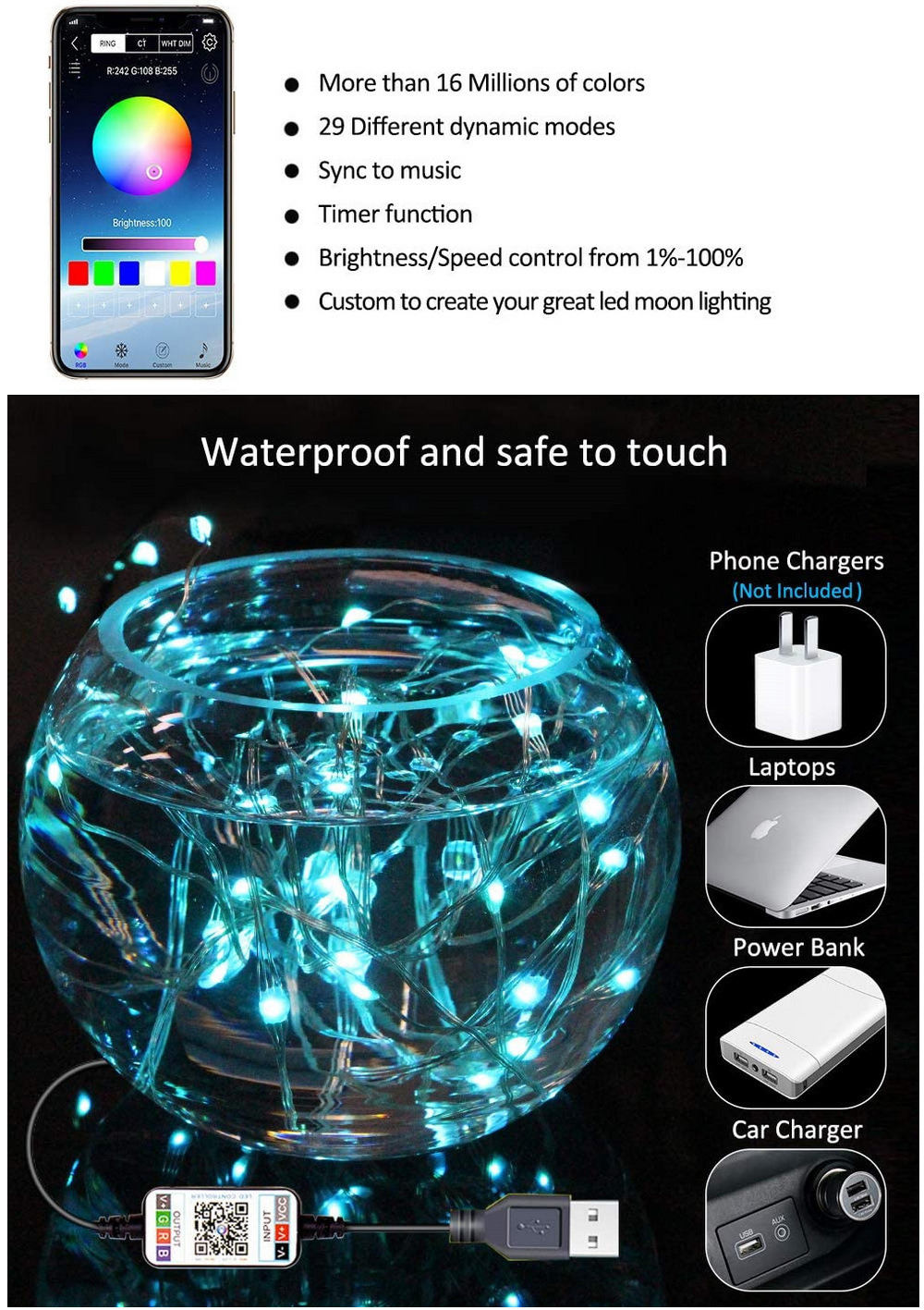New LED Copper Lamp USB Outdoor Waterproof Lamp with Low Voltage Decorative Color Lamp String Wholesale