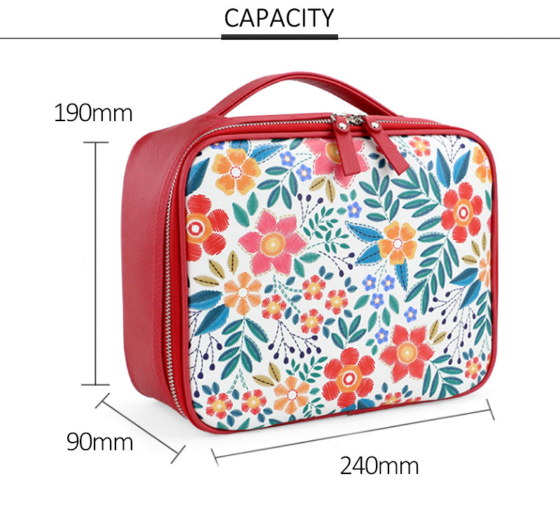 Floral PU L24*D9*H19CM Makeup Organizer Travel Bag