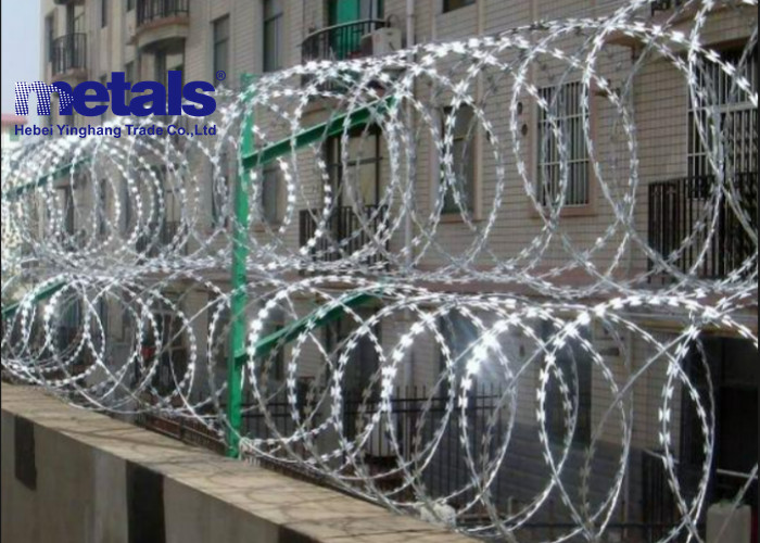 Galvanized High Security Fencing Barbed Tape Concertina In Military Prison Industrial Settings