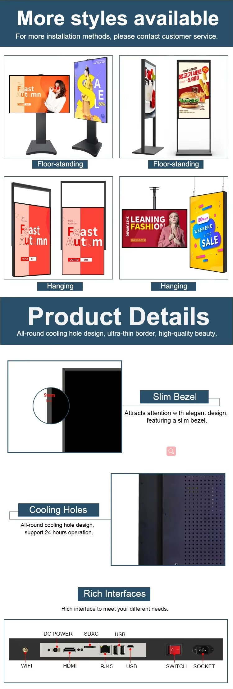 Shop 55 65 Inch 3000 Nit High Brightness Monitors Hanging Advertising Digital Signage Facing Window Lcd Screen Display