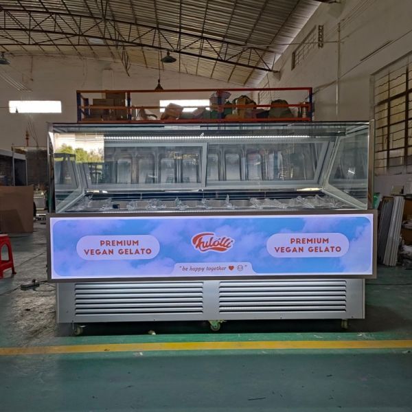 Customized LED LOGO Panel Ice Cream Freezer Counter Countertop Gelato Freezer