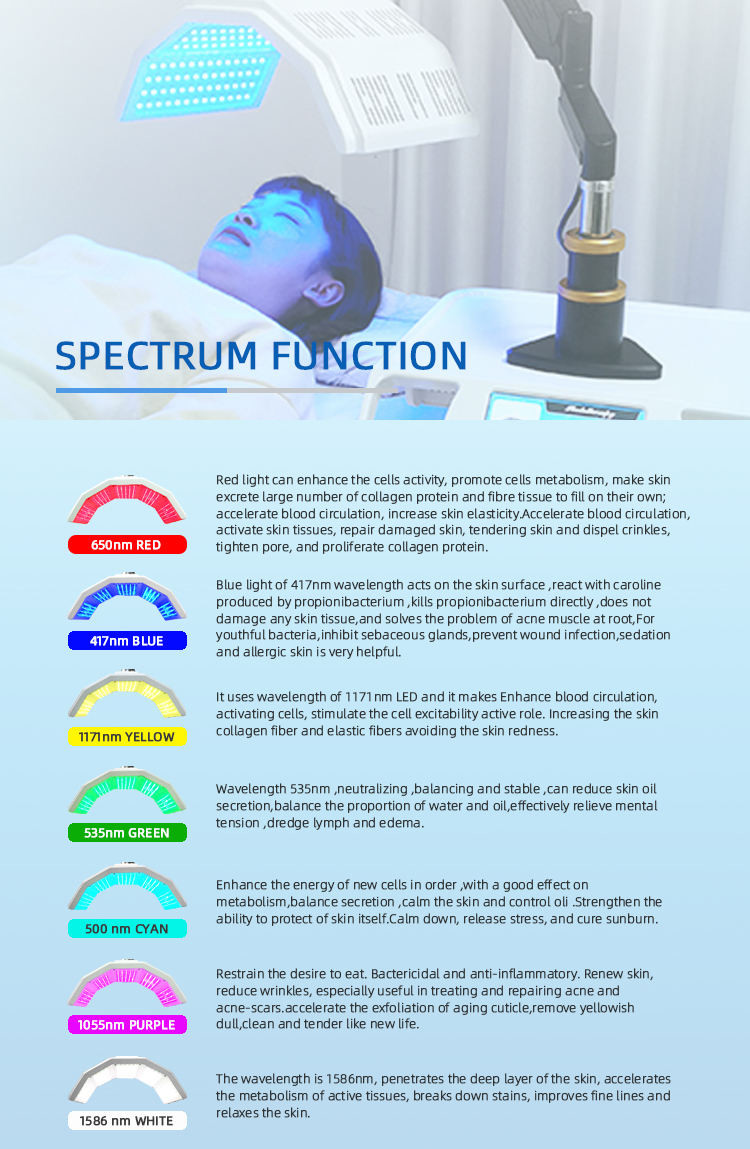 Facial PDT 7 Color LED Phototherapy Machine 5 Handles Acne Scar Treatment Machine