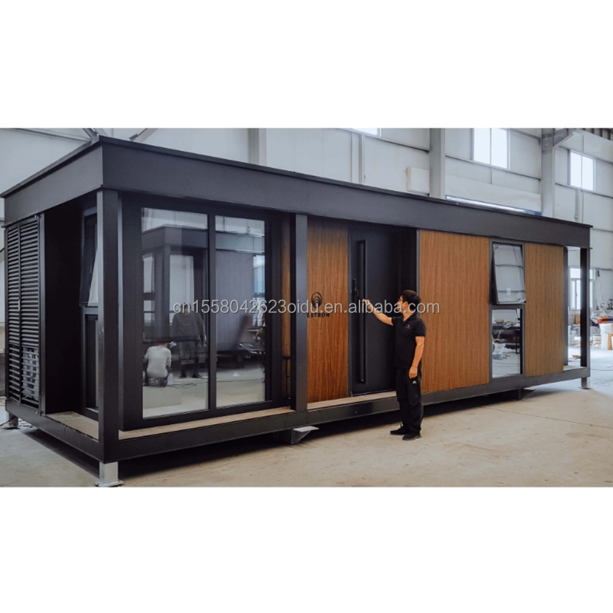 20 FT Customizable Modern Prefabricated Steel Container House with Outdoor Wooden Container and Aluminum Alloy Windows