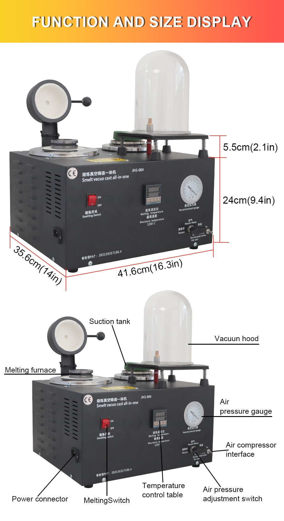 1400W Jewelry Melting Furnace Metal Jewelry Vacuum Casting Machine