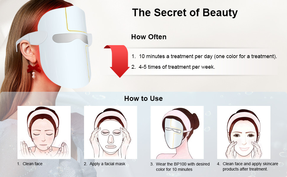 PDT Photon LED Facial Mask , Salon 3 Colors LED Light Therapy Face Mask