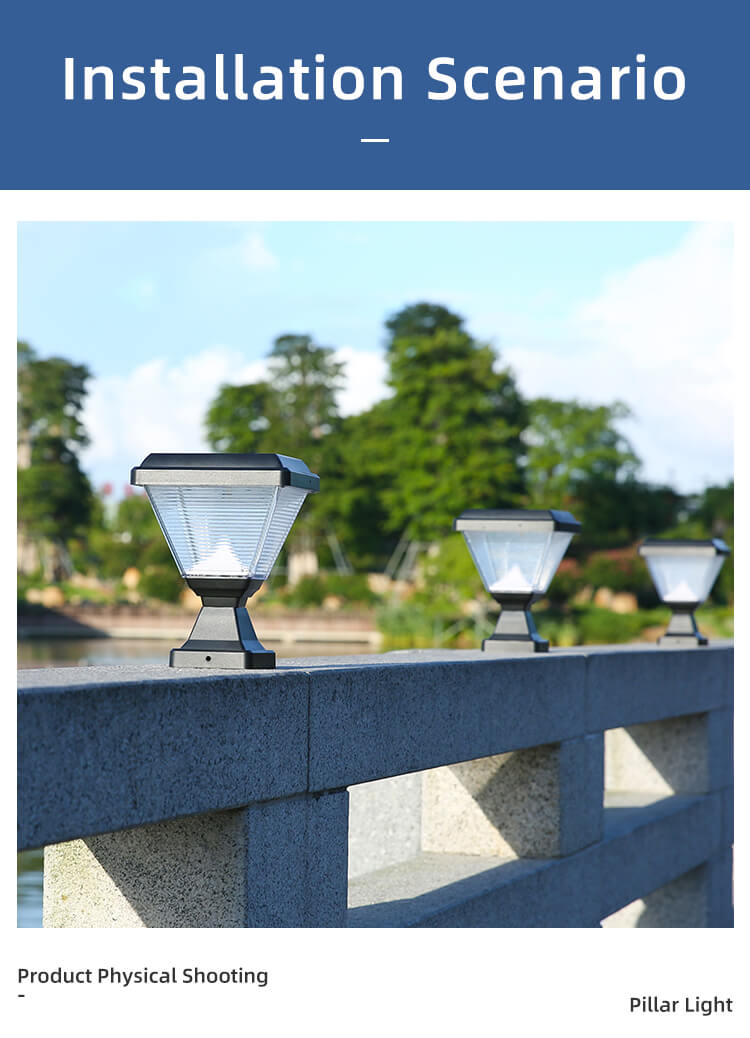 Outdoor Waterproof IP65 Post Lighting Garden Spike Led Gate Solar Pillar Light with ABS