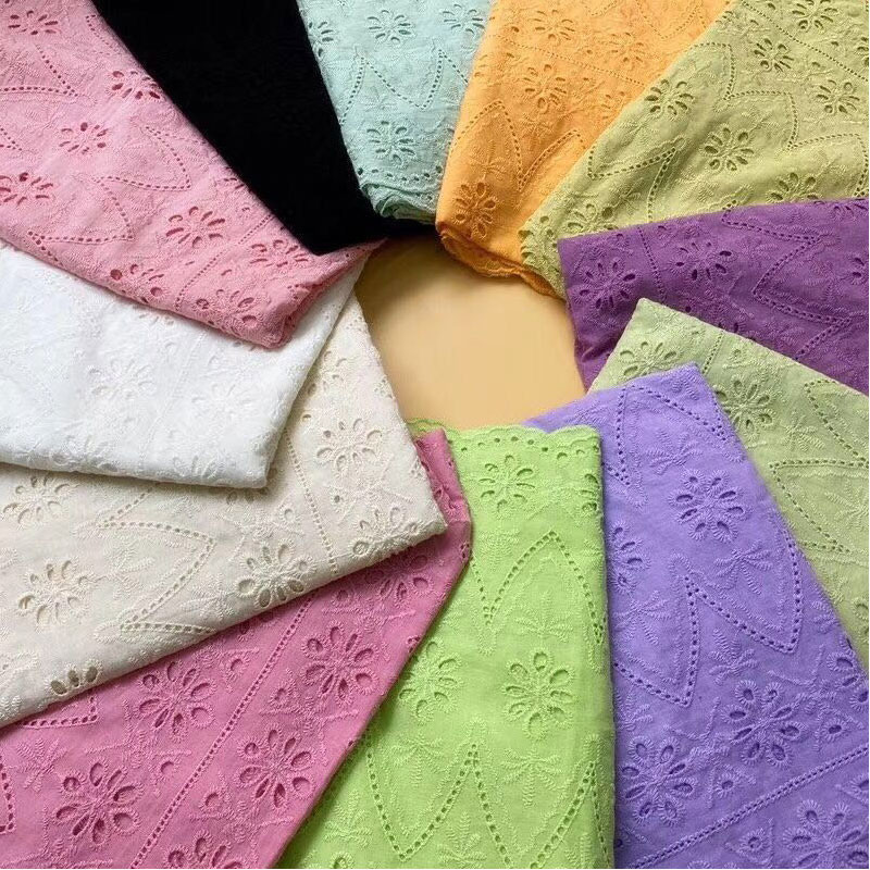 Sustainable Cotton Eyelet Trim Embroidered Mesh Lace Fabric 130cm