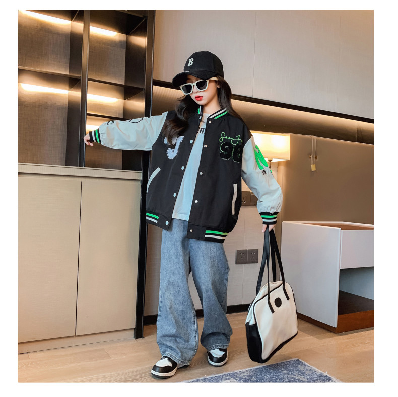 Wind Proof Little Girls Clothes Thick Patchwork Childrens Baseball Jacket Outerwear
